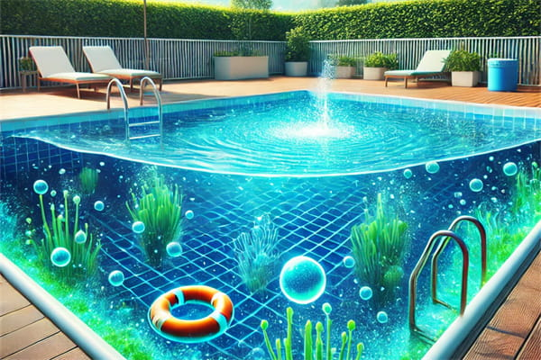 Algae filled swimming pool